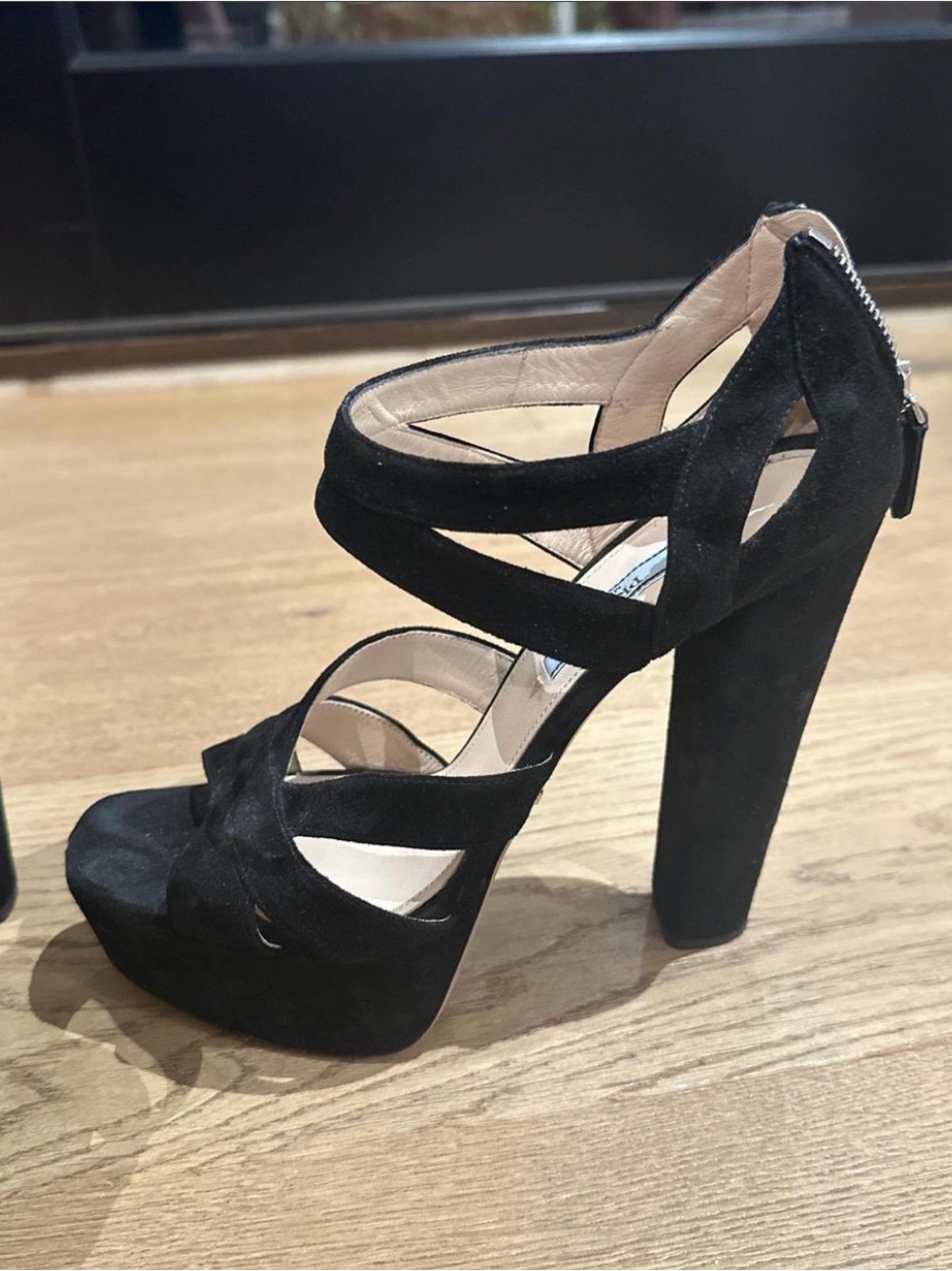 Prada Black Suede Crisscross Strappy Sandals - Picture 2 of 4